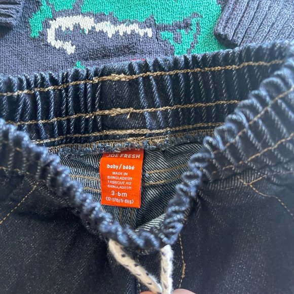 Joe Fresh T-Rex Dinosaur Knit Sweater w/ Jean Set | 3mos - Picture 4 of 5
